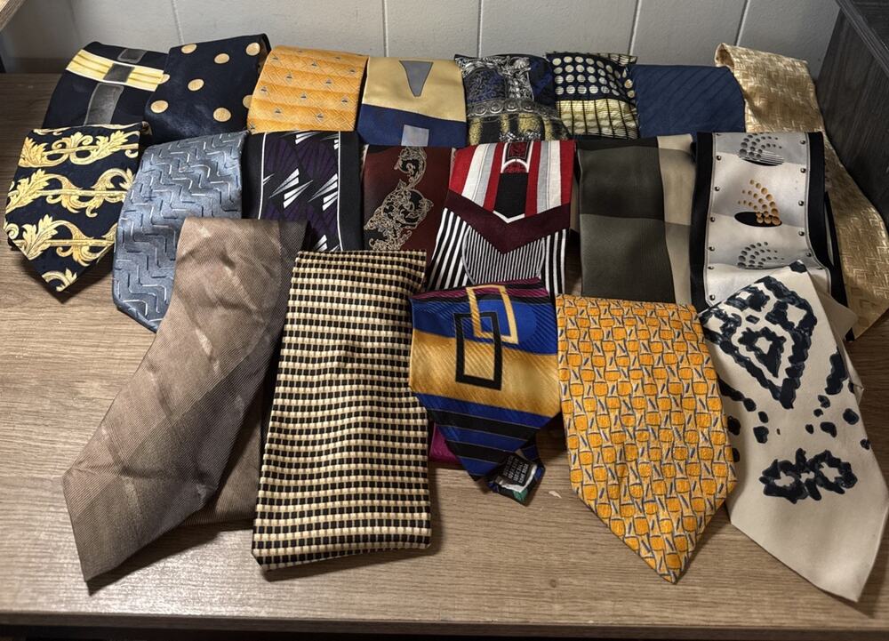 Vintage Designer Silk Men’s Tie Lot Of 21 Geometric, Stripes, Pattern Italy